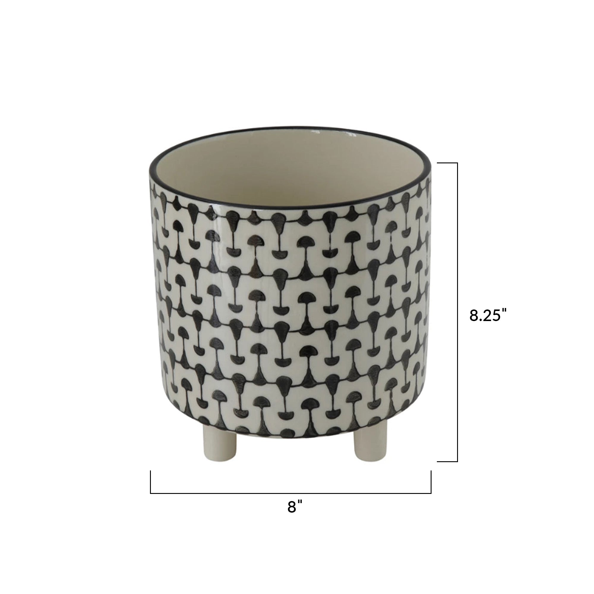 Black & White Round 8" Stoneware Footed Planter